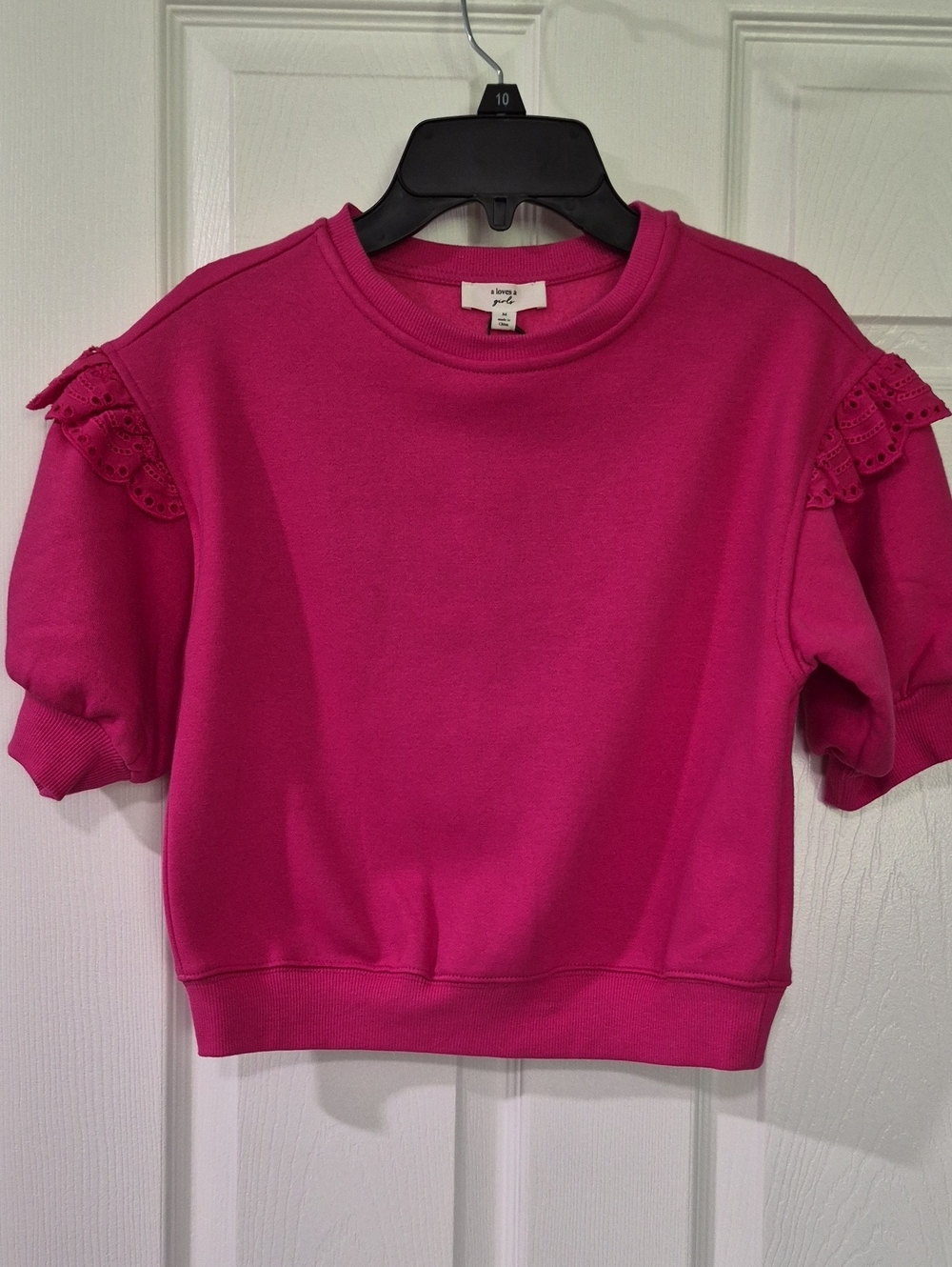NWT A Loves A Girls' Pink Ruffle-Trim Short Sleeve Sweatshirt Medium